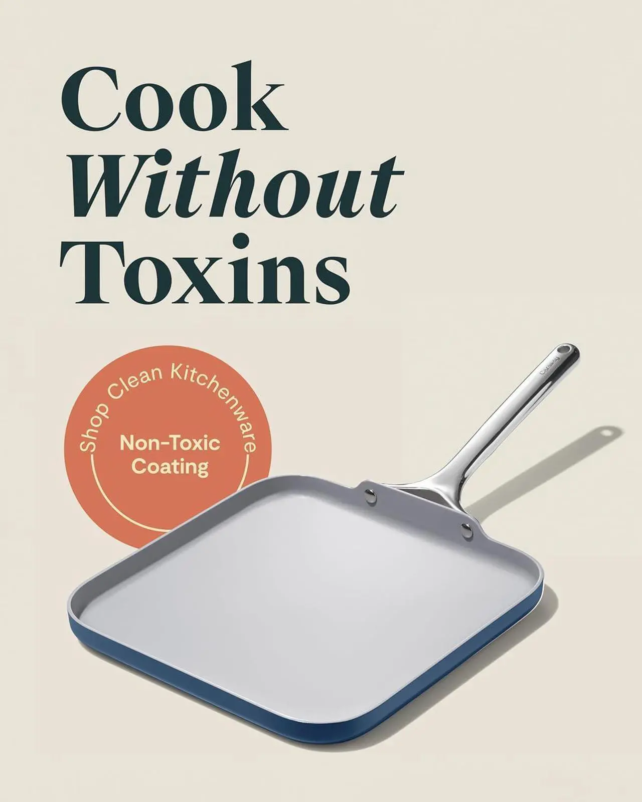 Alt view image 2 of 7 - Caraway Square Griddle Pan - 11 Square Pan - Non-Stick Ceramic Coated - Non Toxic, PTFE & PFOA Free - Oven Safe & Compatible with All Stovetops - Navy