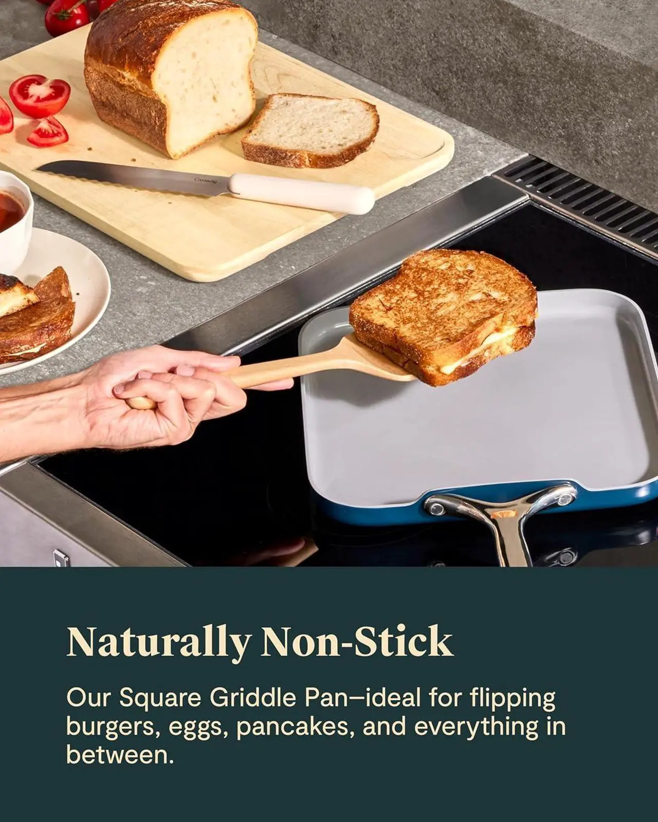 Alt view image 5 of 7 - Caraway Square Griddle Pan - 11 Square Pan - Non-Stick Ceramic Coated - Non Toxic, PTFE & PFOA Free - Oven Safe & Compatible with All Stovetops - Navy