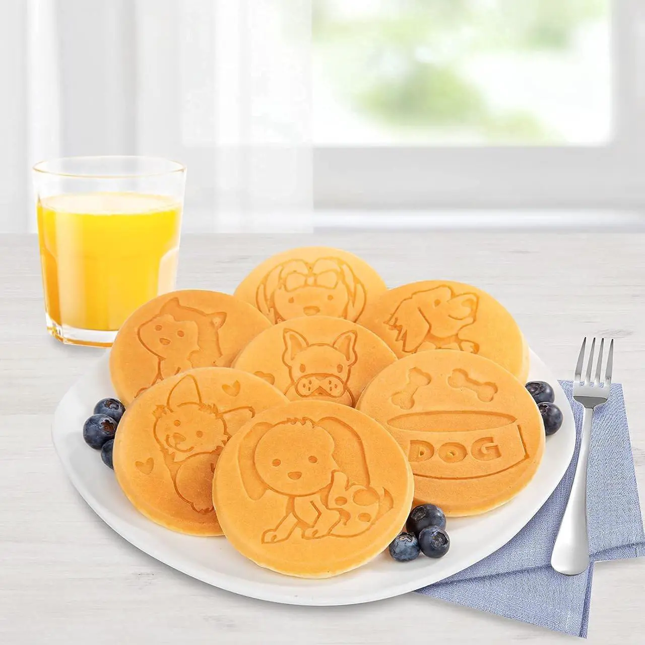 Alt view image 6 of 7 - Puppy Friends Mini Pancake Pan- Make 7 Unique Flapjacks- Nonstick Griddle w Long Handle for Breakfast Pup Animal Fun & Easy Cleanup Fun Dog Related Gift for Kids & Adults, Boys Girls, Party Treat