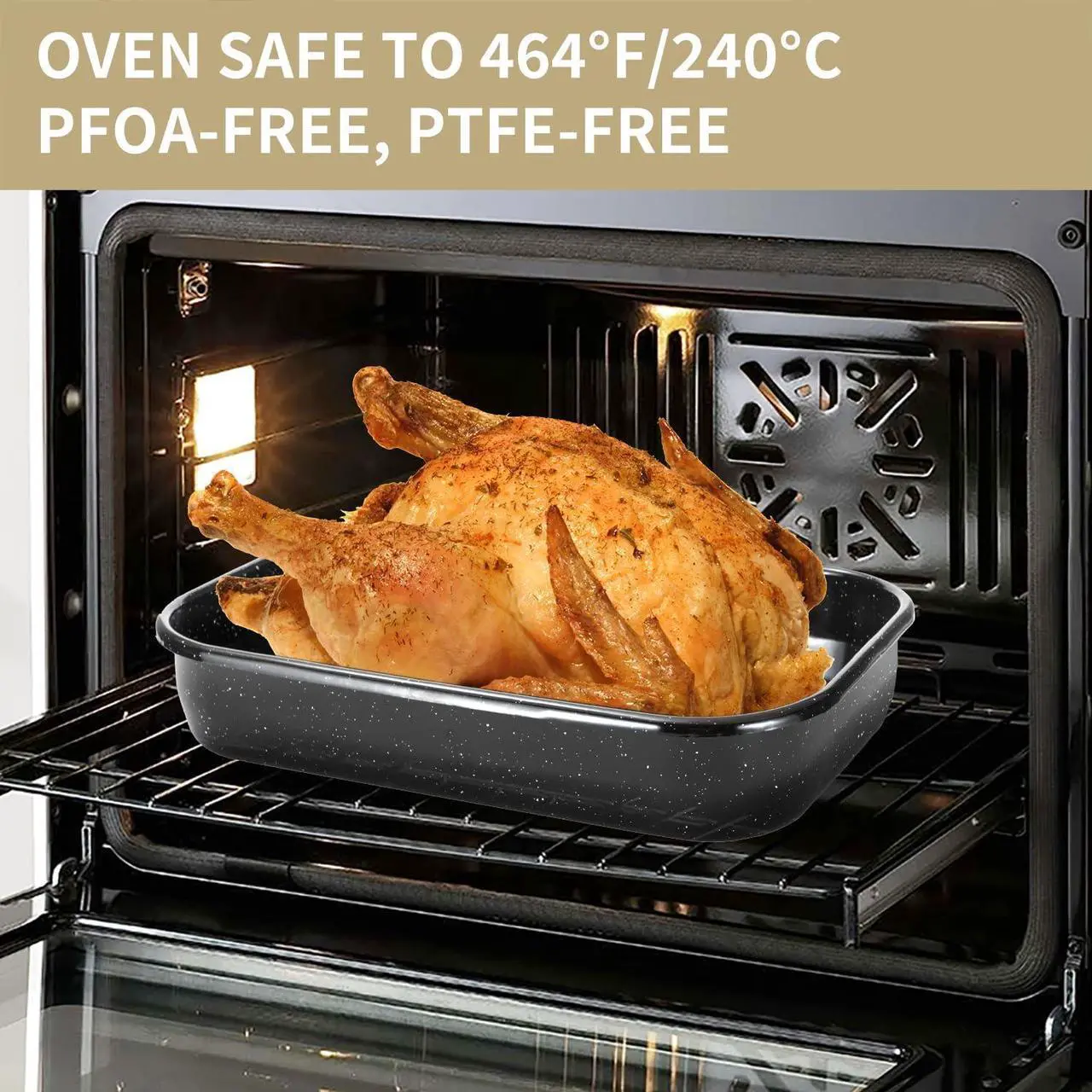Alt view image 3 of 7 - Roasting Pan with Rack, 16 x 11 Inch Rectangular Roasting Pan, 20lb Turkey Roaster Pot, Large Oven Roaster Tray for Baking Turkey by JY COOKMENT