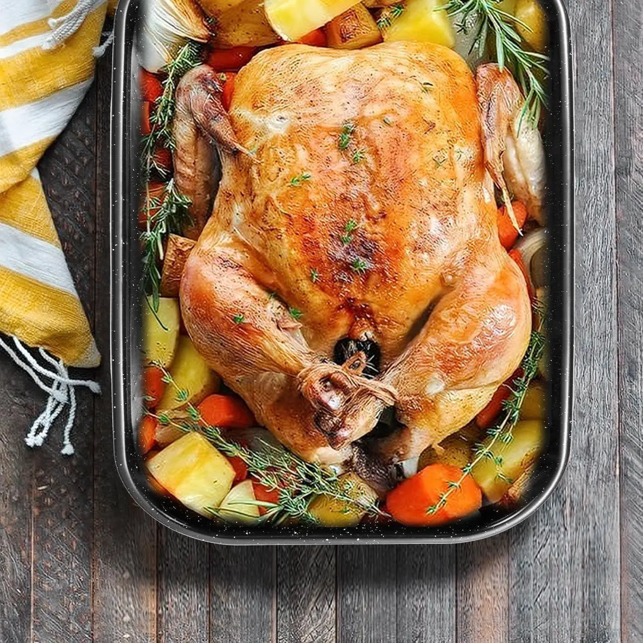 Alt view image 5 of 7 - Roasting Pan with Rack, 16 x 11 Inch Rectangular Roasting Pan, 20lb Turkey Roaster Pot, Large Oven Roaster Tray for Baking Turkey by JY COOKMENT