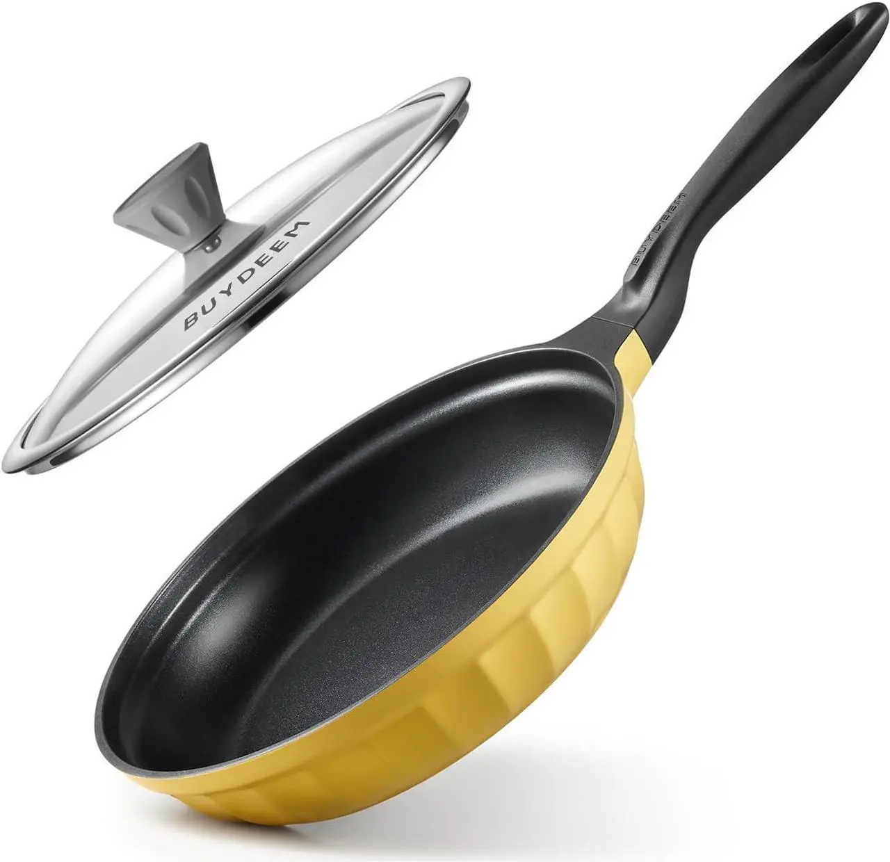 Main image of BUYDEEM Cast Aluminum Non Stick Frying Pan 10.2 Inch, Rapid Even Heating Skillet with Glass Lid, All Stovetops Compatible, No PFOA/PFAS Egg Pan with Cool Handle, Cheflite Series CP151 Mellow Yellow