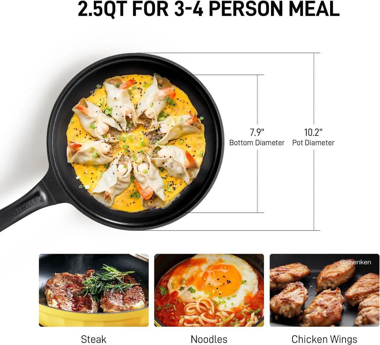 Alt view image 6 of 7 - BUYDEEM Cast Aluminum Non Stick Frying Pan 10.2 Inch, Rapid Even Heating Skillet with Glass Lid, All Stovetops Compatible, No PFOA/PFAS Egg Pan with Cool Handle, Cheflite Series CP151 Mellow Yellow