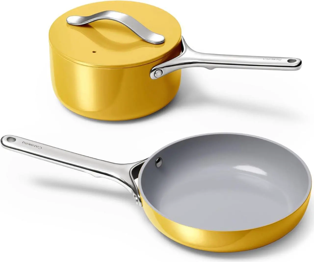 Caraway Mini Cookware Set - Non-Stick Ceramic Fry Pan (1.05 qt, 8") & Sauce Pan (1.75 qt) - Non Toxic, PTFE & PFOA Free - Oven Safe & Stovetop Agnostic (Gas, Electric & Induction) - Marigold - Thumbnail 5