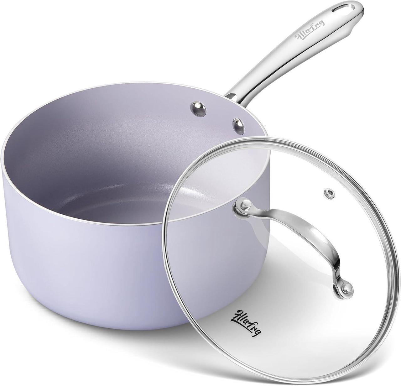 Main image of 3QT Nonstick Saucepan with Lid, Toxin-Free Ceramic Coating, Small Pot with Stainless Steel Handle, Easy to Clean, Suitable for All Stoves&Oven Safe, Gradient Purple Pan