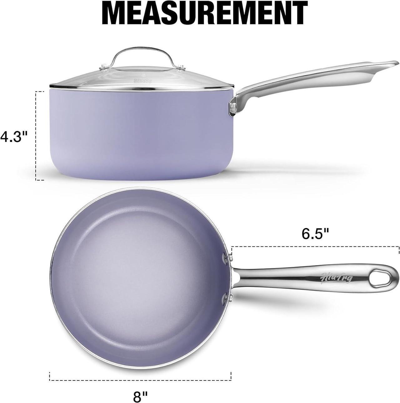 Alt view image 2 of 7 - 3QT Nonstick Saucepan with Lid, Toxin-Free Ceramic Coating, Small Pot with Stainless Steel Handle, Easy to Clean, Suitable for All Stoves&Oven Safe, Gradient Purple Pan