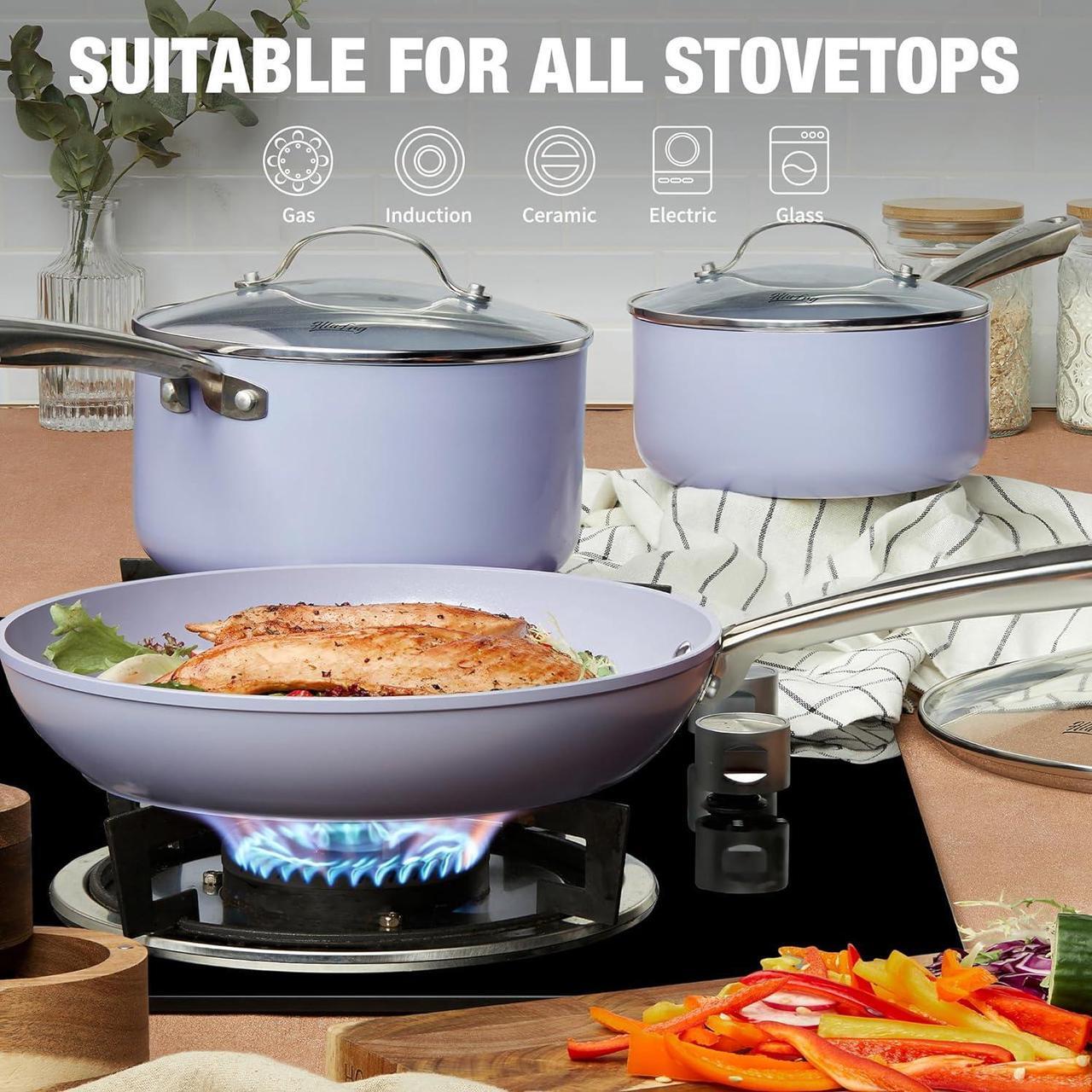 Alt view image 4 of 7 - 3QT Nonstick Saucepan with Lid, Toxin-Free Ceramic Coating, Small Pot with Stainless Steel Handle, Easy to Clean, Suitable for All Stoves&Oven Safe, Gradient Purple Pan