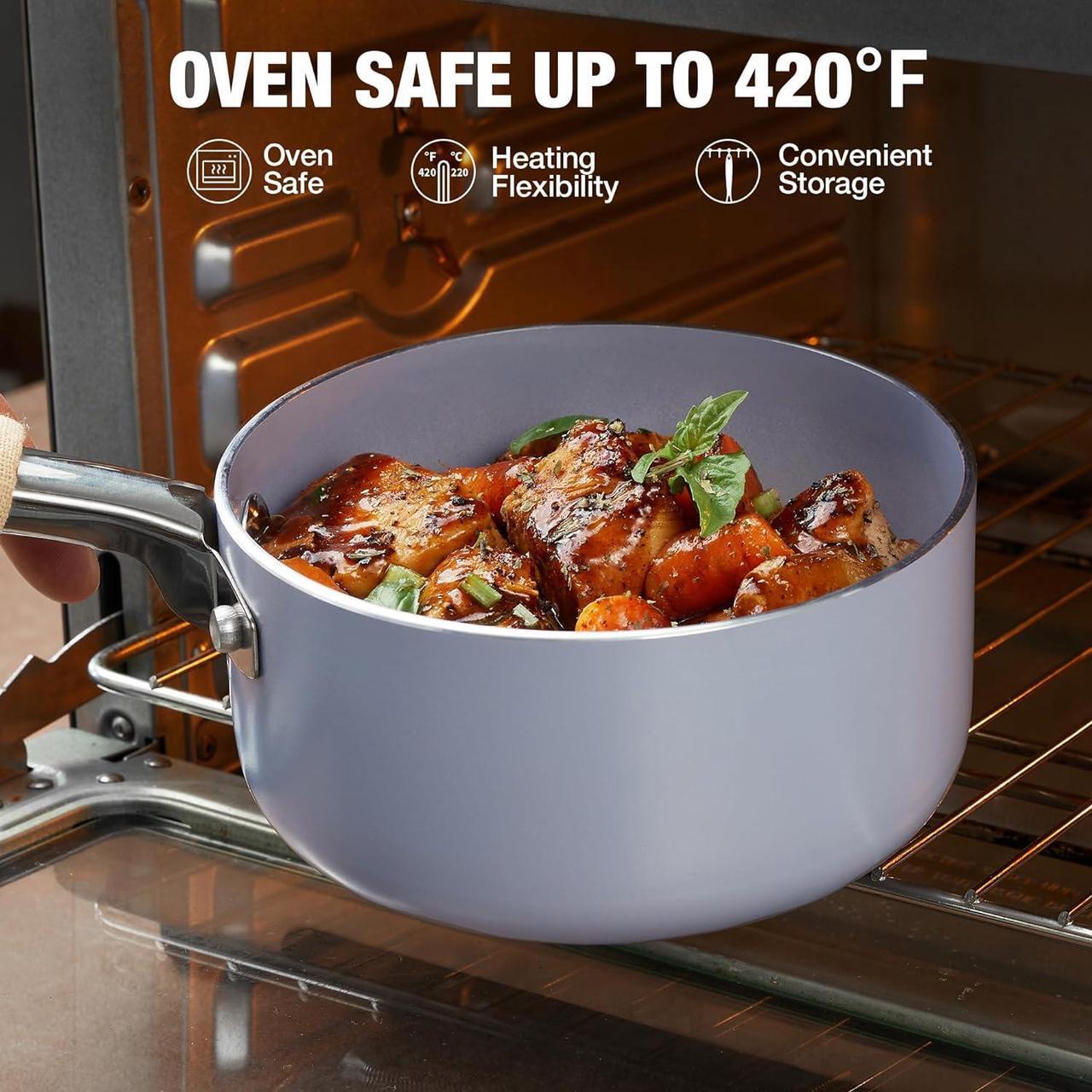 Alt view image 6 of 7 - 3QT Nonstick Saucepan with Lid, Toxin-Free Ceramic Coating, Small Pot with Stainless Steel Handle, Easy to Clean, Suitable for All Stoves&Oven Safe, Gradient Purple Pan