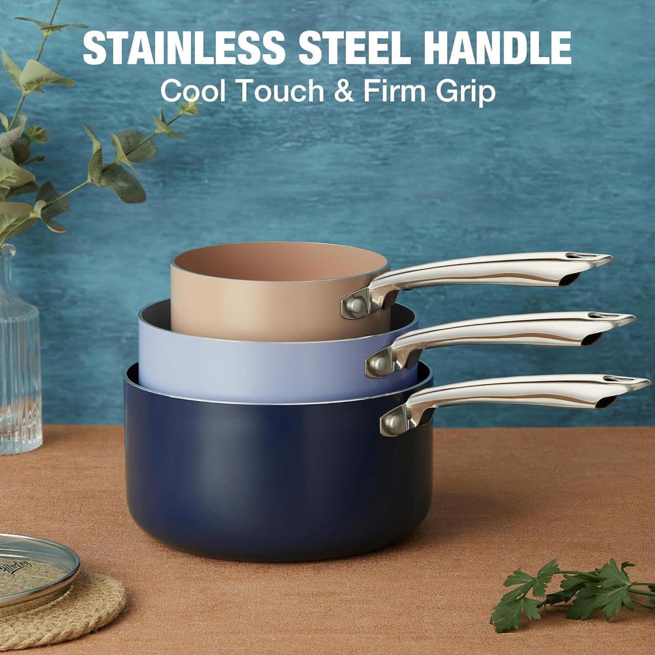 Alt view image 7 of 7 - 3QT Nonstick Saucepan with Lid, Toxin-Free Ceramic Coating, Small Pot with Stainless Steel Handle, Easy to Clean, Suitable for All Stoves&Oven Safe, Gradient Purple Pan