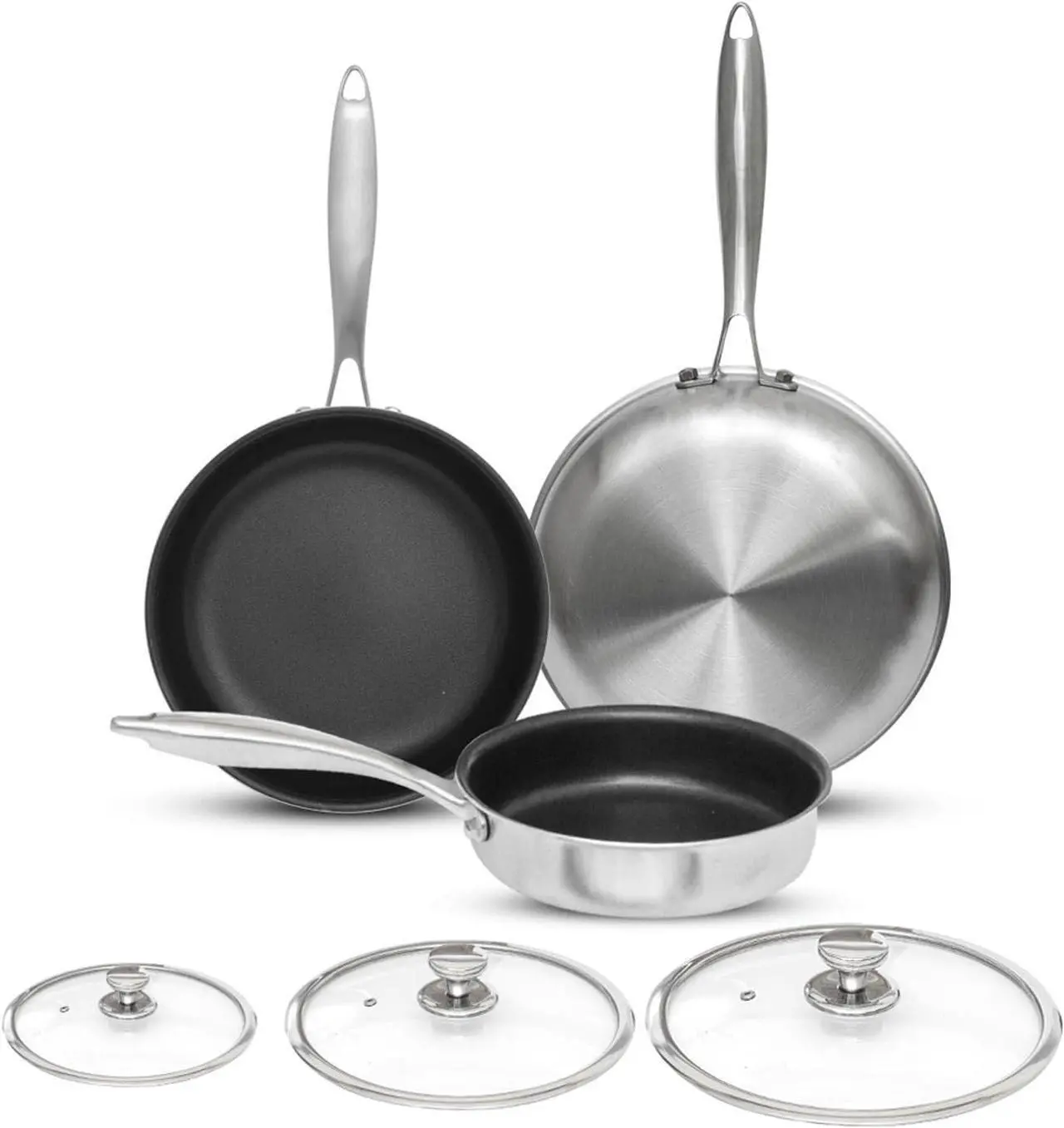 Main image of AUDANNE 6 Piece Nonstick Frying Pan Set Stainless Steel with Lid, 8 inch &10 inch & 12 inch Non Stick Skillet with Handle - PFOA Free, Oven Safe Non-stick Teflon Coating Induction Cooking Cookware