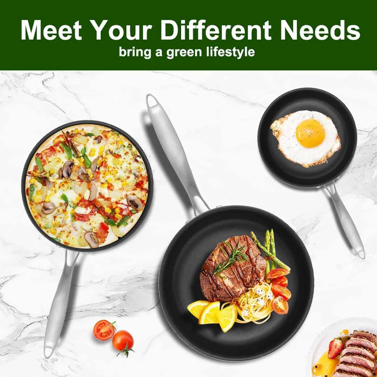 Alt view image 5 of 7 - AUDANNE 6 Piece Nonstick Frying Pan Set Stainless Steel with Lid, 8 inch &10 inch & 12 inch Non Stick Skillet with Handle - PFOA Free, Oven Safe Non-stick Teflon Coating Induction Cooking Cookware