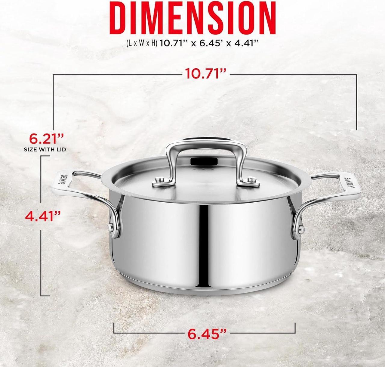 Alt view image 2 of 7 - Stockpot  2 Quart  Brushed Stainless Steel  Heavy Duty Induction Pot with Lid and Riveted Handles  For Soup, Seafood, Stock, Canning and for Catering for Large Groups and Events by BAKKEN
