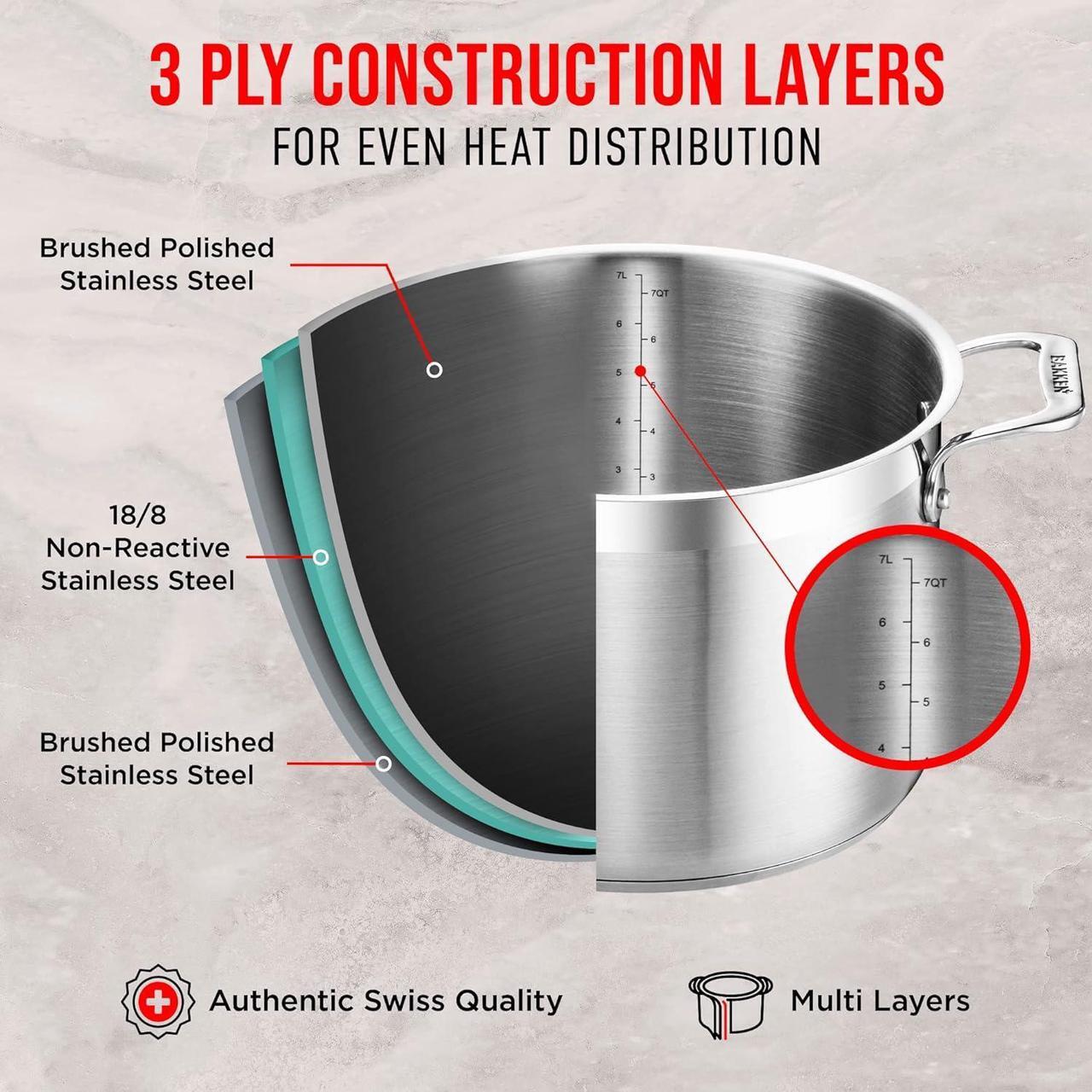 Alt view image 5 of 7 - Stockpot  2 Quart  Brushed Stainless Steel  Heavy Duty Induction Pot with Lid and Riveted Handles  For Soup, Seafood, Stock, Canning and for Catering for Large Groups and Events by BAKKEN