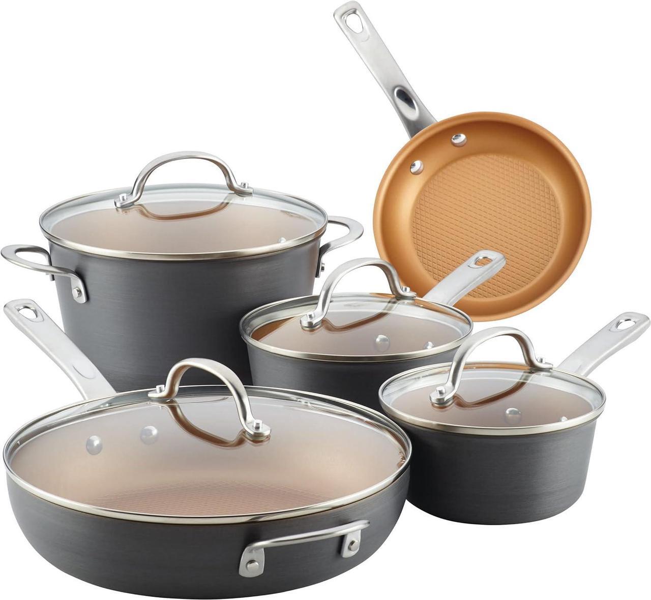 Main image of Ayesha Curry Home Collection Hard Anodized Nonstick Cookware Pots and Pans Set, 9 Piece, Charcoal Gray