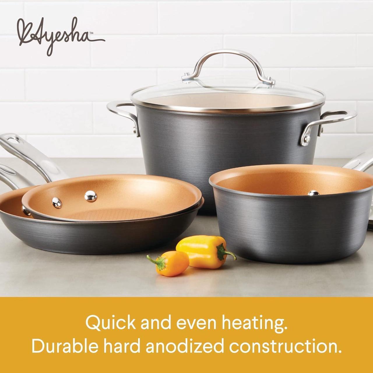 Alt view image 3 of 7 - Ayesha Curry Home Collection Hard Anodized Nonstick Cookware Pots and Pans Set, 9 Piece, Charcoal Gray