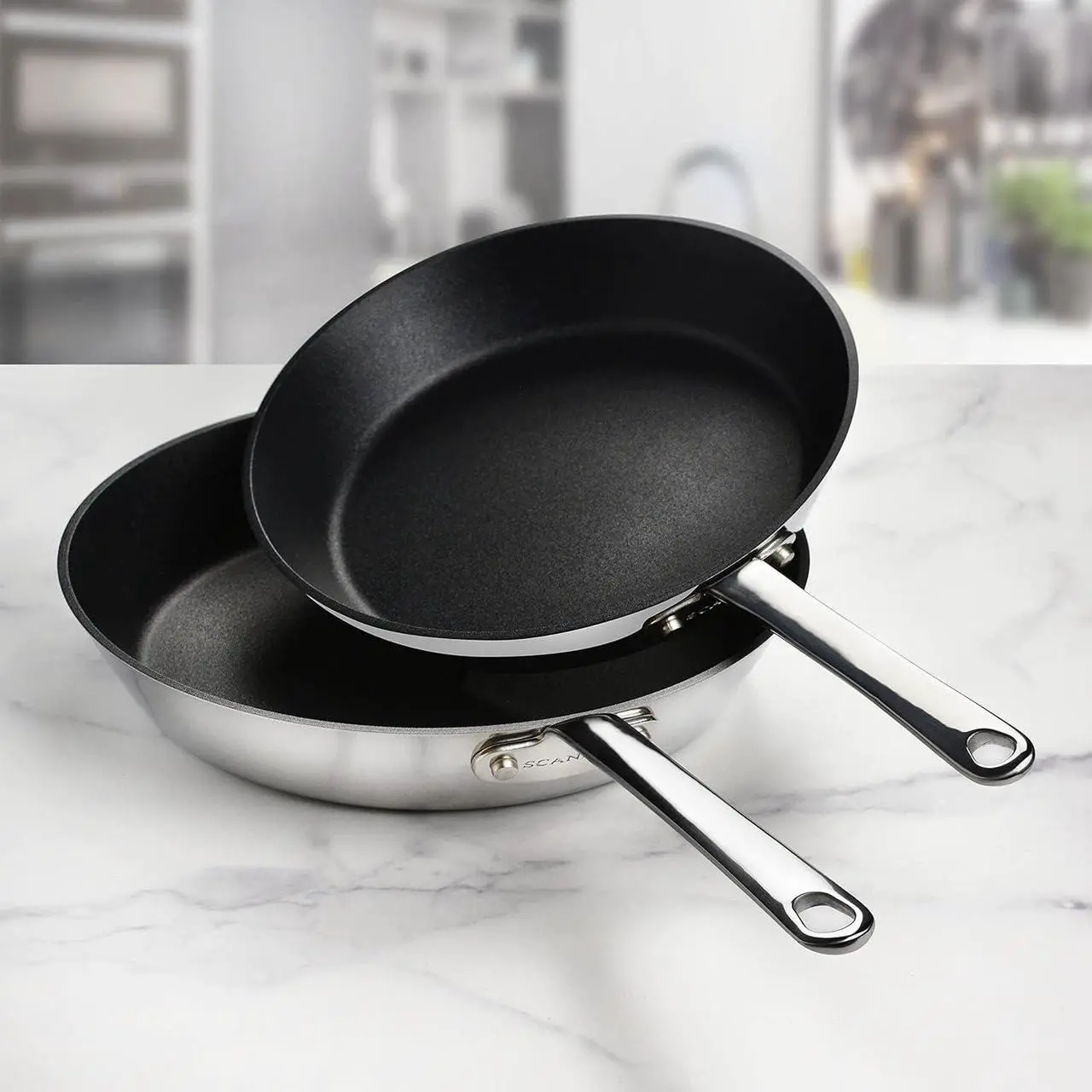 Alt view image 3 of 7 - Scanpan Stratanium+ Nonstick Stainless Steel 9.5 & 11" Fry Pan Skillet Set - Maitre D' - Made in Denmark