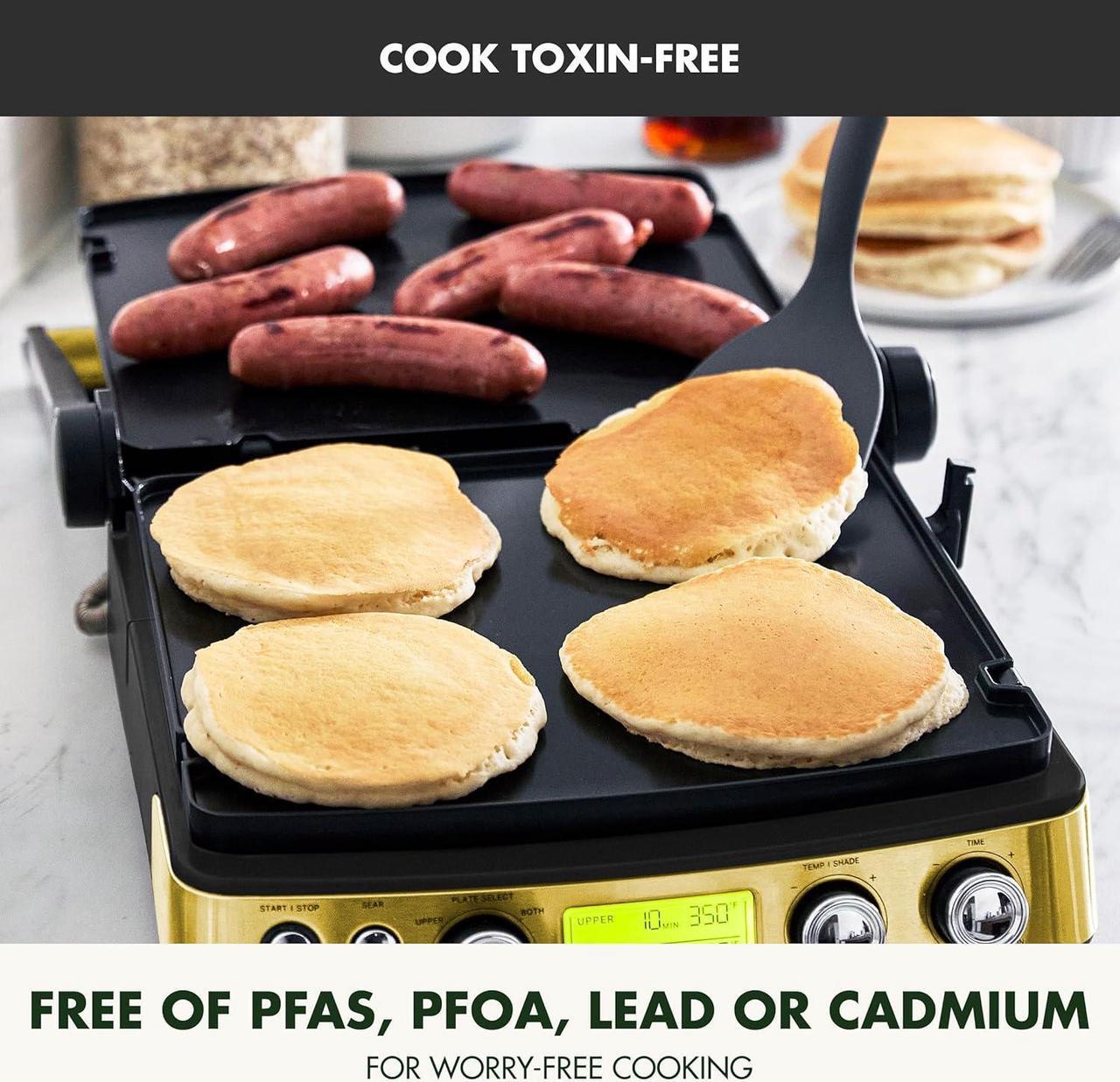 Alt view image 3 of 7 - GreenPan Elite 7-in-1 Multi-Function Contact Grill & Griddle, Healthy Ceramic Nonstick Aluminum, Grill & Waffle Plates, Adjustable Shade & Shear, Closed Press/Open Flat Surface, PFAS-Free, Gold