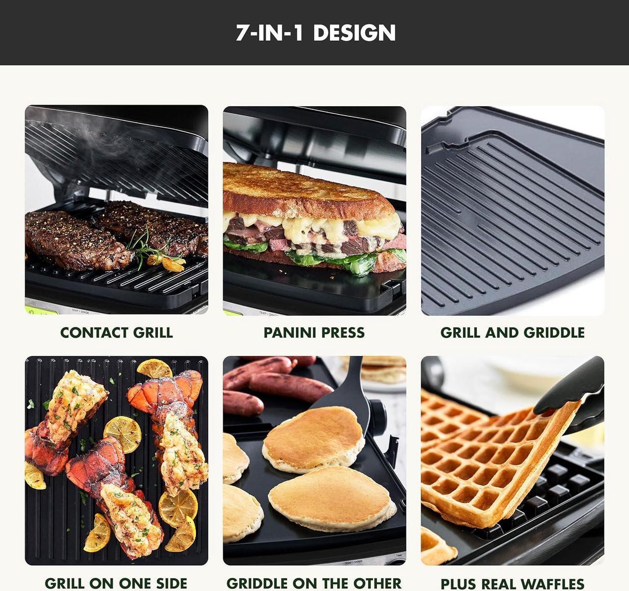 Alt view image 4 of 7 - GreenPan Elite 7-in-1 Multi-Function Contact Grill & Griddle, Healthy Ceramic Nonstick Aluminum, Grill & Waffle Plates, Adjustable Shade & Shear, Closed Press/Open Flat Surface, PFAS-Free, Gold
