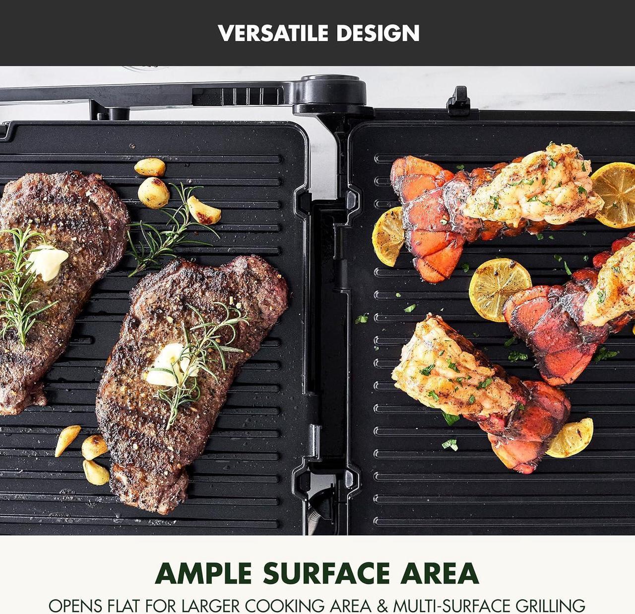 Alt view image 6 of 7 - GreenPan Elite 7-in-1 Multi-Function Contact Grill & Griddle, Healthy Ceramic Nonstick Aluminum, Grill & Waffle Plates, Adjustable Shade & Shear, Closed Press/Open Flat Surface, PFAS-Free, Gold