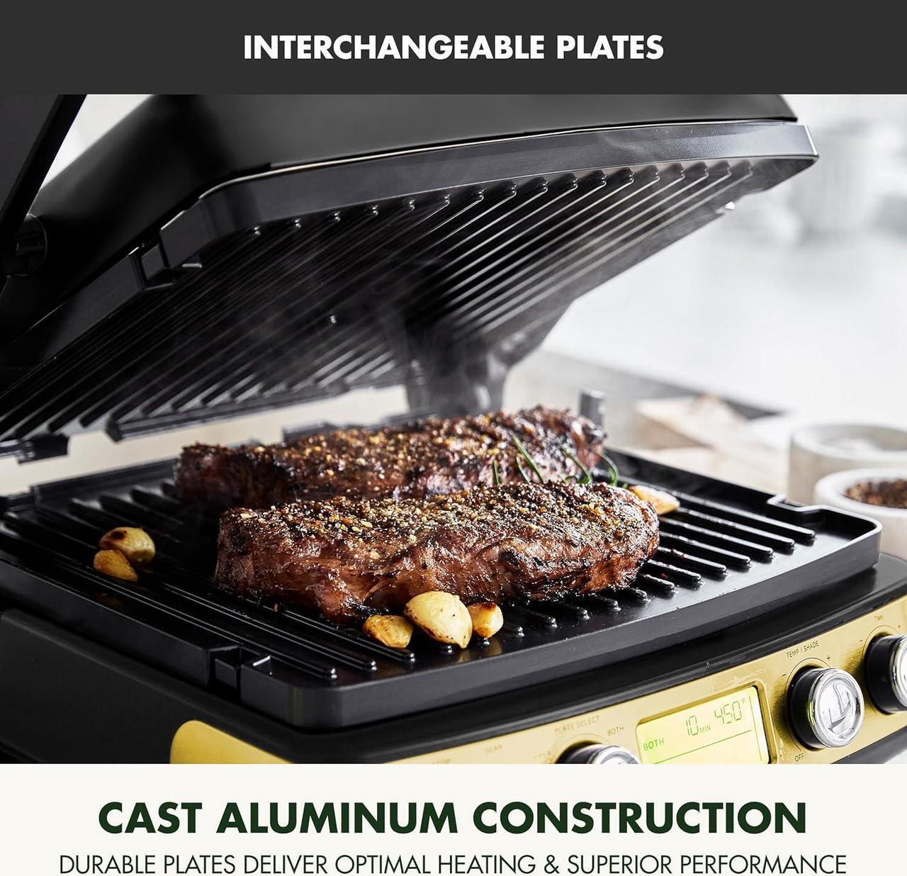 Alt view image 7 of 7 - GreenPan Elite 7-in-1 Multi-Function Contact Grill & Griddle, Healthy Ceramic Nonstick Aluminum, Grill & Waffle Plates, Adjustable Shade & Shear, Closed Press/Open Flat Surface, PFAS-Free, Gold