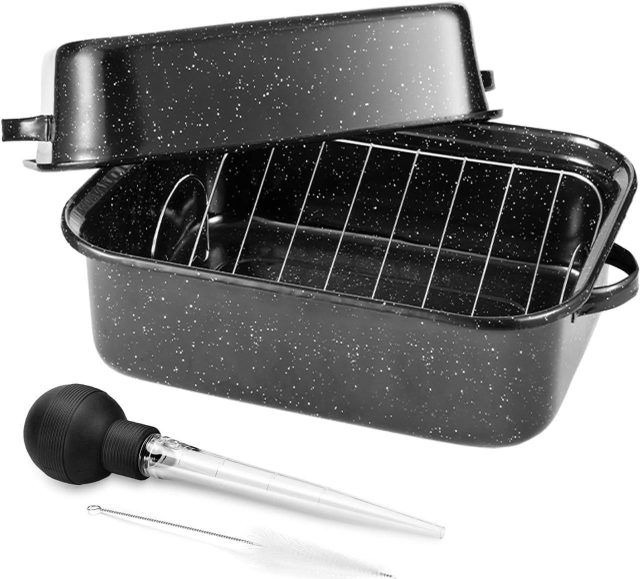 Main image of 21Inch Roasting Pan, Extra Large Rectangle Roasting Pan With Rack, 25lb Capacity, Large Roaster pan for Baking Turkey, V-Rack and Versatile Lid Bone Turkey Baster by DIMESHY