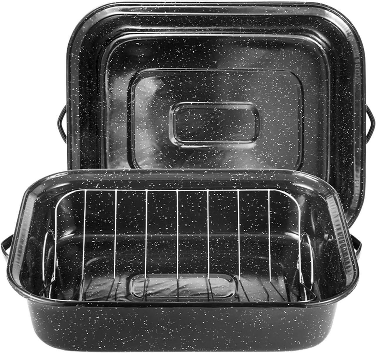 Alt view image 2 of 7 - 21Inch Roasting Pan, Extra Large Rectangle Roasting Pan With Rack, 25lb Capacity, Large Roaster pan for Baking Turkey, V-Rack and Versatile Lid Bone Turkey Baster by DIMESHY