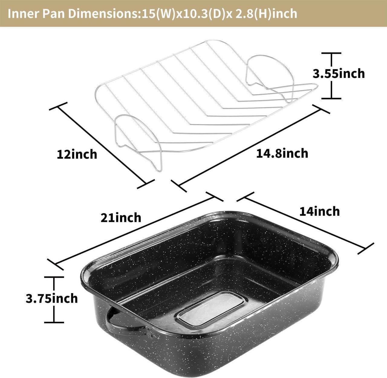 Alt view image 5 of 7 - 21Inch Roasting Pan, Extra Large Rectangle Roasting Pan With Rack, 25lb Capacity, Large Roaster pan for Baking Turkey, V-Rack and Versatile Lid Bone Turkey Baster by DIMESHY