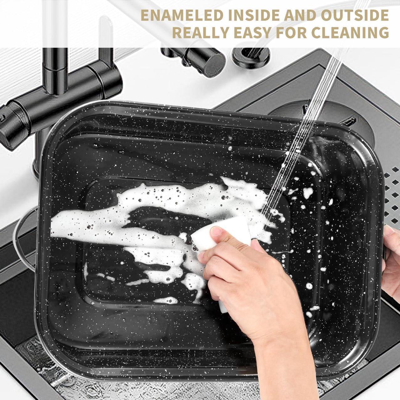 Alt view image 7 of 7 - 21Inch Roasting Pan, Extra Large Rectangle Roasting Pan With Rack, 25lb Capacity, Large Roaster pan for Baking Turkey, V-Rack and Versatile Lid Bone Turkey Baster by DIMESHY