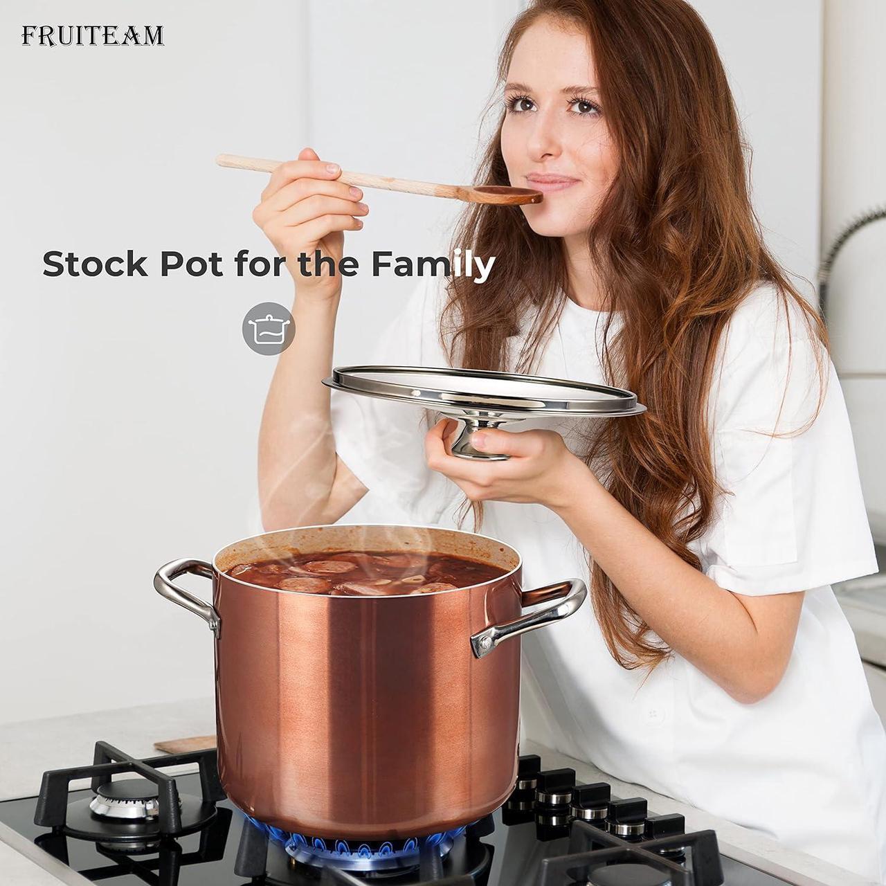 Alt view image 2 of 7 - FRUITEAM Nonstick Stock Pot 7 Qt Stock-Pot-with-Lid, 7 Quart Multi Soup Stockpot Oven Safe Cooking Pot for Stew, Sauce & Reheat Food, Induction/Oven/Gas/Stovetops Compatible for Family Meals