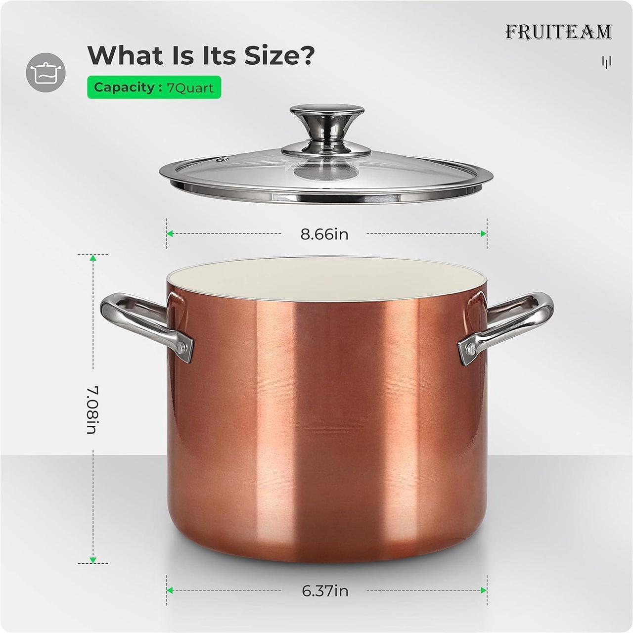 Alt view image 3 of 7 - FRUITEAM Nonstick Stock Pot 7 Qt Stock-Pot-with-Lid, 7 Quart Multi Soup Stockpot Oven Safe Cooking Pot for Stew, Sauce & Reheat Food, Induction/Oven/Gas/Stovetops Compatible for Family Meals