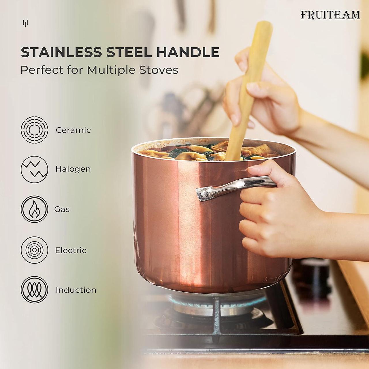 Alt view image 4 of 7 - FRUITEAM Nonstick Stock Pot 7 Qt Stock-Pot-with-Lid, 7 Quart Multi Soup Stockpot Oven Safe Cooking Pot for Stew, Sauce & Reheat Food, Induction/Oven/Gas/Stovetops Compatible for Family Meals