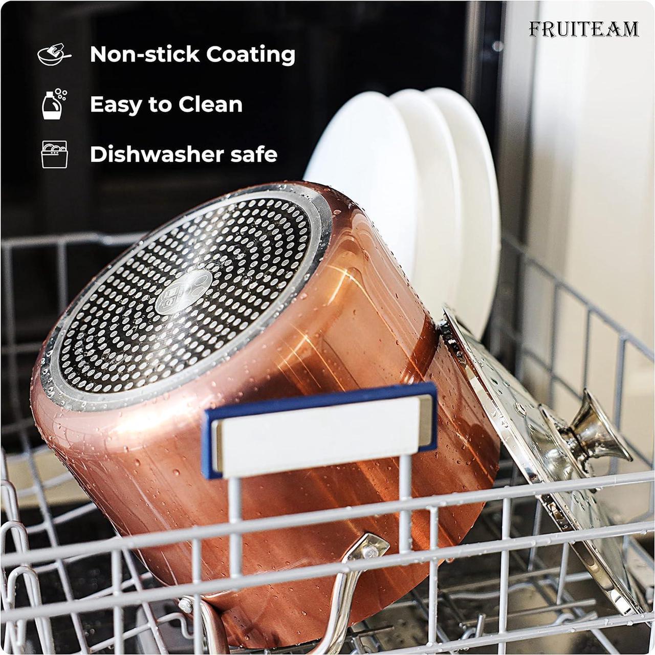 Alt view image 6 of 7 - FRUITEAM Nonstick Stock Pot 7 Qt Stock-Pot-with-Lid, 7 Quart Multi Soup Stockpot Oven Safe Cooking Pot for Stew, Sauce & Reheat Food, Induction/Oven/Gas/Stovetops Compatible for Family Meals