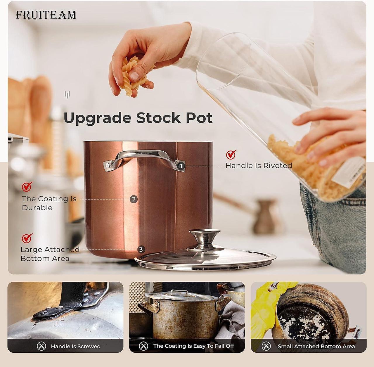 Alt view image 7 of 7 - FRUITEAM Nonstick Stock Pot 7 Qt Stock-Pot-with-Lid, 7 Quart Multi Soup Stockpot Oven Safe Cooking Pot for Stew, Sauce & Reheat Food, Induction/Oven/Gas/Stovetops Compatible for Family Meals