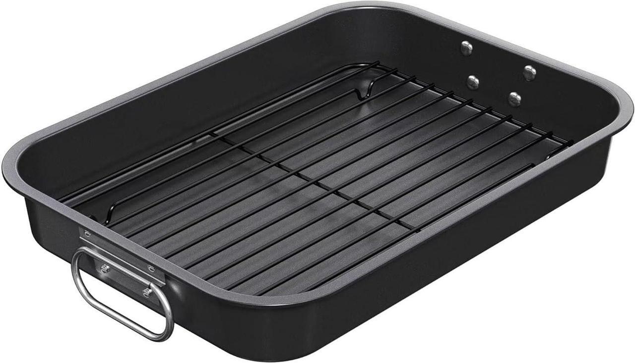 Main image of CHEFMADE Roasting Pan, 15-Inch Non-Stick Metal Roasting Pan with Rack, Banking Pan for Lasagna Vegetable and Meat, Chicken Roasting Pan 15.35" x 11.4" x 2.24"