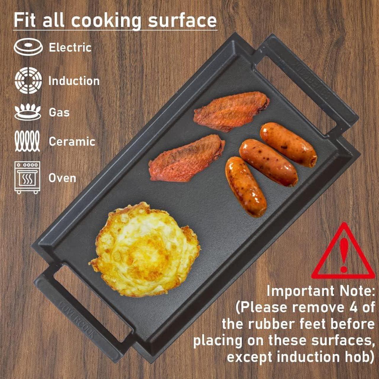 Alt view image 3 of 7 - COVERCOOK Griddle Pan, Cast Iron Grill Hot Plate, Rectangular Grill with Flat Surface for Electric Stove Top and Induction Cooktop,16.7 x 9.1in