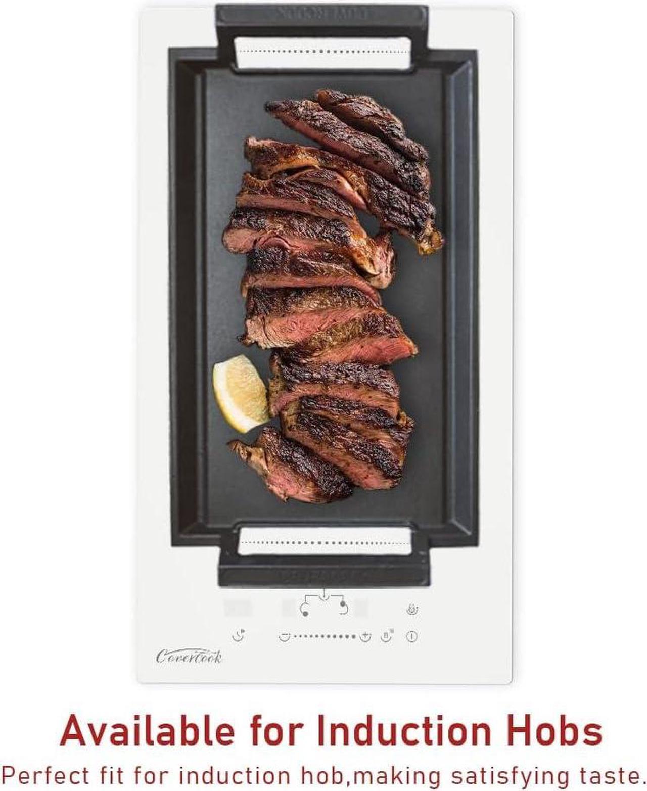 Alt view image 5 of 7 - COVERCOOK Griddle Pan, Cast Iron Grill Hot Plate, Rectangular Grill with Flat Surface for Electric Stove Top and Induction Cooktop,16.7 x 9.1in
