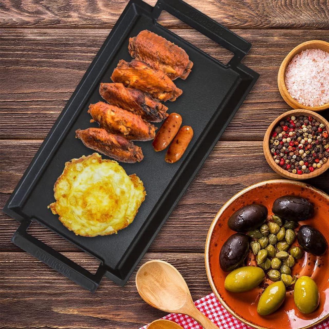 Alt view image 6 of 7 - COVERCOOK Griddle Pan, Cast Iron Grill Hot Plate, Rectangular Grill with Flat Surface for Electric Stove Top and Induction Cooktop,16.7 x 9.1in