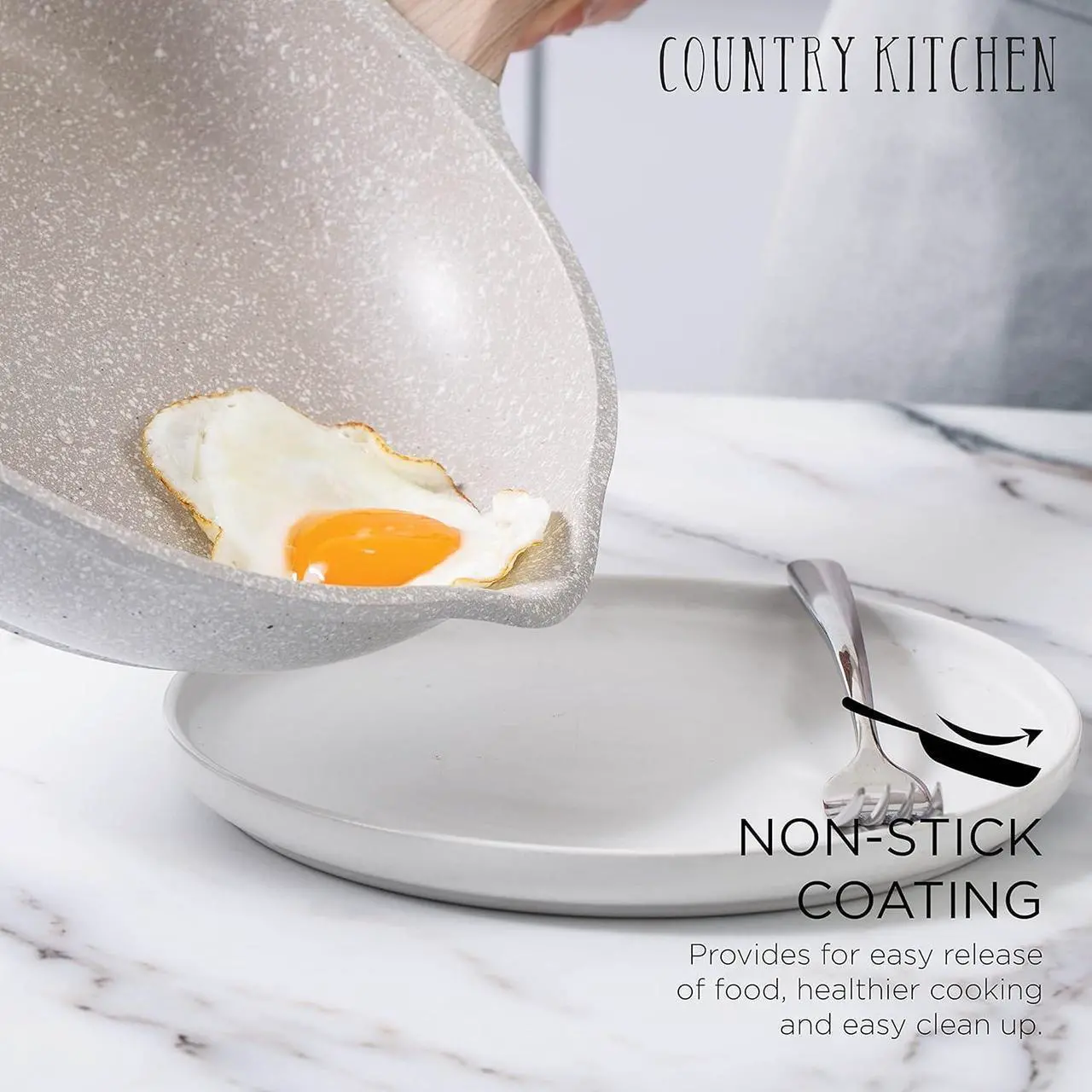 Alt view image 4 of 7 - Country Kitchen Non-Stick Cast Aluminum Cookware Set - Durable Kitchen Cookware for Everyday Cooking, Cream, 11 Pc.