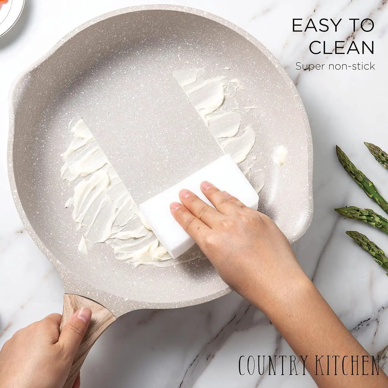 Alt view image 6 of 7 - Country Kitchen Non-Stick Cast Aluminum Cookware Set - Durable Kitchen Cookware for Everyday Cooking, Cream, 11 Pc.