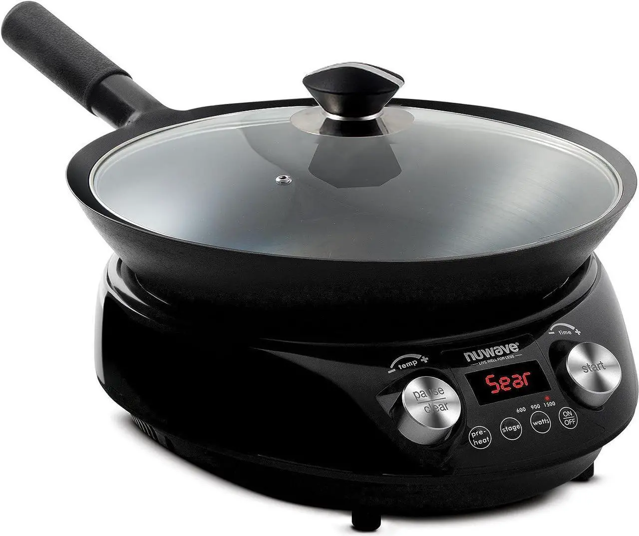 Main image of Nuwave Induction Wok, 3 Wattages 600, 900 & 1500, Precise Temp Controls from 100°F to 575°F in 5°F, Infuse Complex Charred Aroma & Flavor, Authentic 14-inch Carbon Steel Wok Included, Wok Hei
