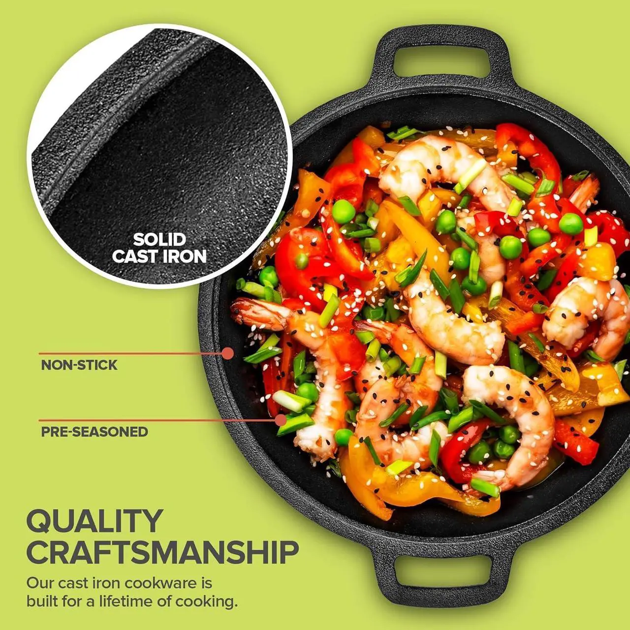 Alt view image 4 of 7 - Cast Iron Dutch Oven Pot with Lid, 3-in-1, 5 Quart Cast Iron Dutch Oven with Cast Iron Skillet Lid, Cast Iron Pot with Lid, Preseasoned Cast Iron Pots and Pans Set, RV or Lodge Camping Cast Iron Set