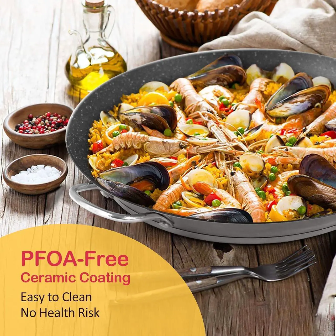 Alt view image 2 of 7 - ACTIV CUISINE Paella Pan, 14 Inch Stainless Steel Paella Pan, Non-stick Coating, Seafood and Meat for 6 Servings, Cooking Pan Suitable for All Cooktops Including Induction, 36 CM