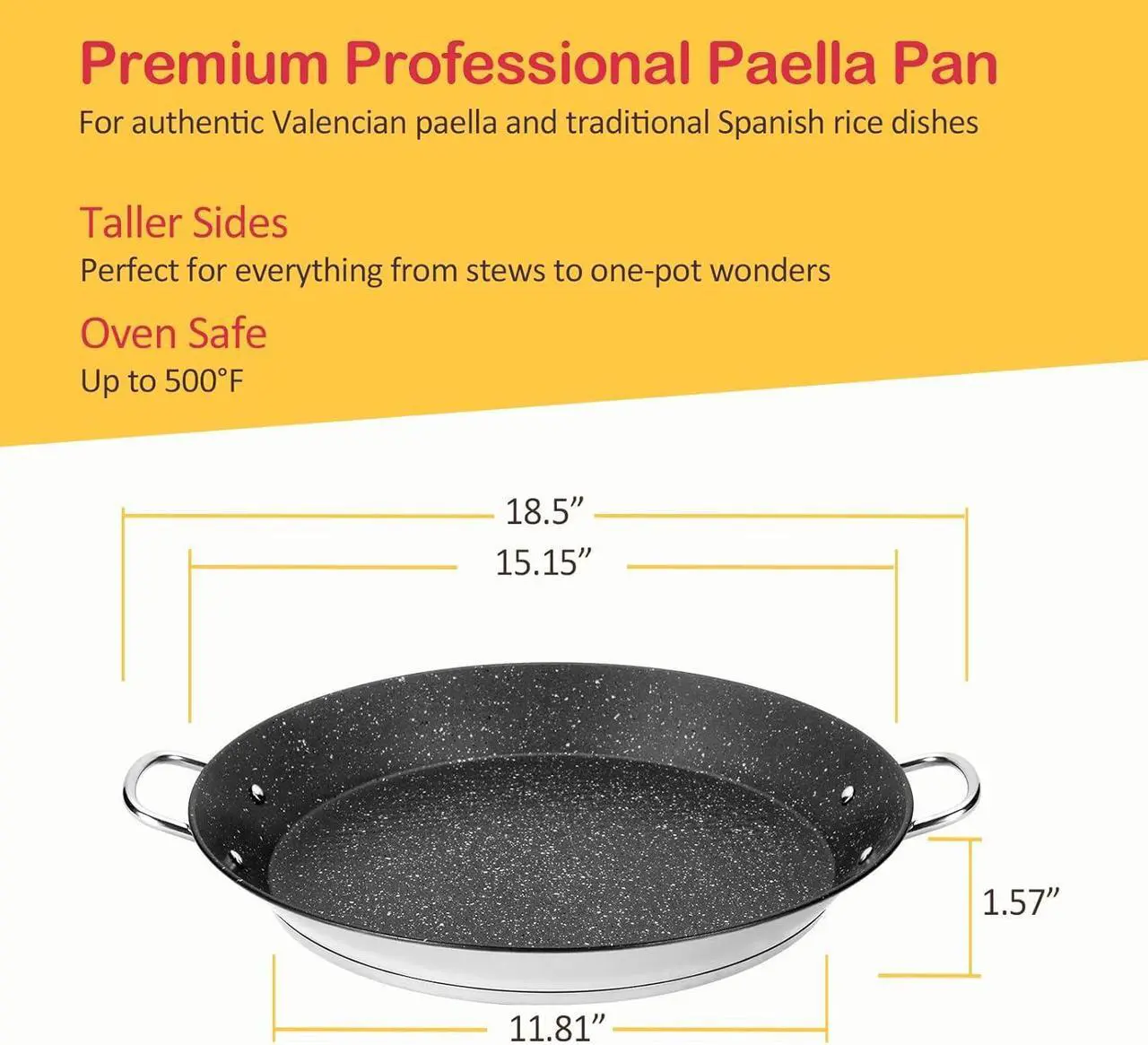 Alt view image 6 of 7 - ACTIV CUISINE Paella Pan, 14 Inch Stainless Steel Paella Pan, Non-stick Coating, Seafood and Meat for 6 Servings, Cooking Pan Suitable for All Cooktops Including Induction, 36 CM