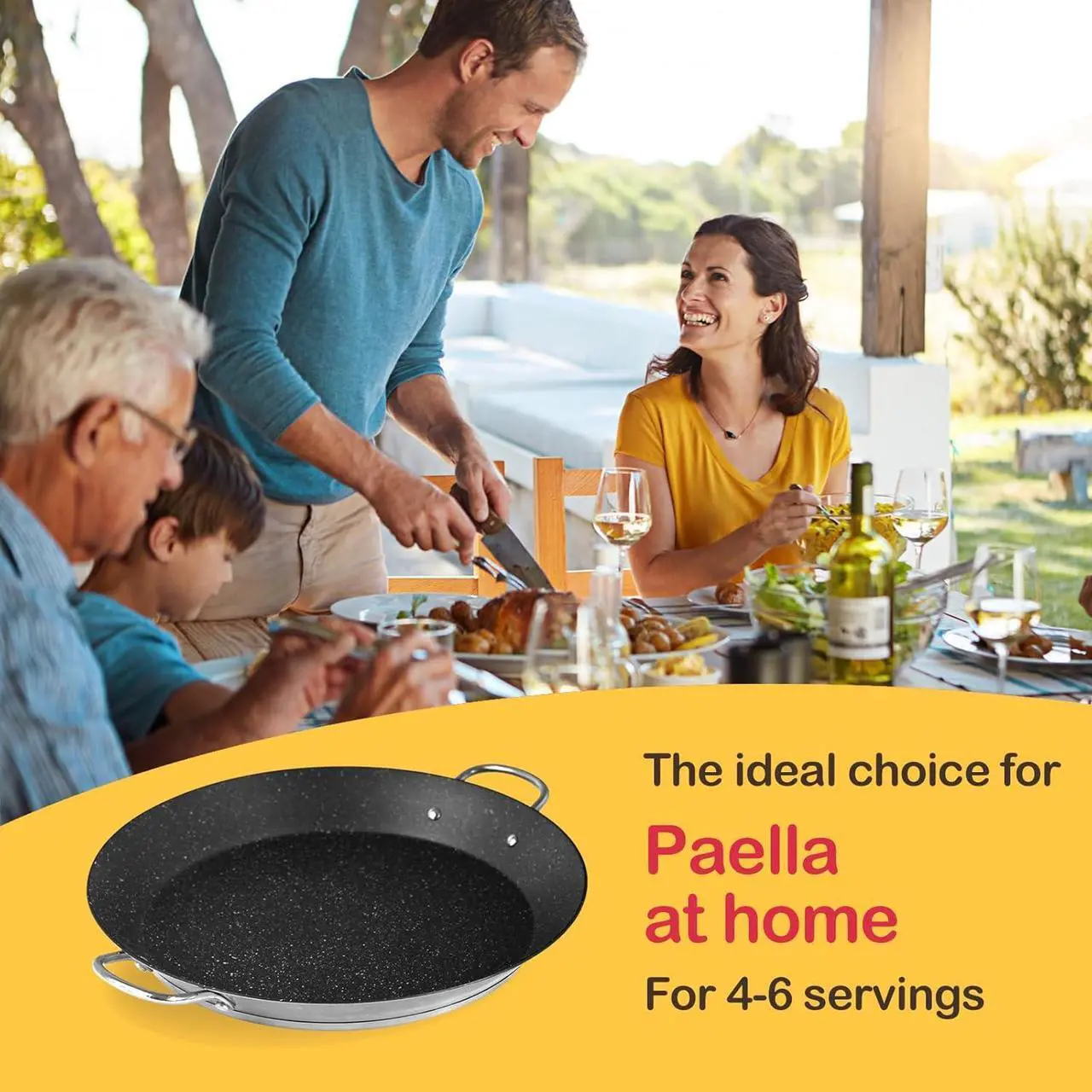 Alt view image 5 of 7 - ACTIV CUISINE Paella Pan, 14 Inch Stainless Steel Paella Pan, Non-stick Coating, Seafood and Meat for 6 Servings, Cooking Pan Suitable for All Cooktops Including Induction, 36 CM