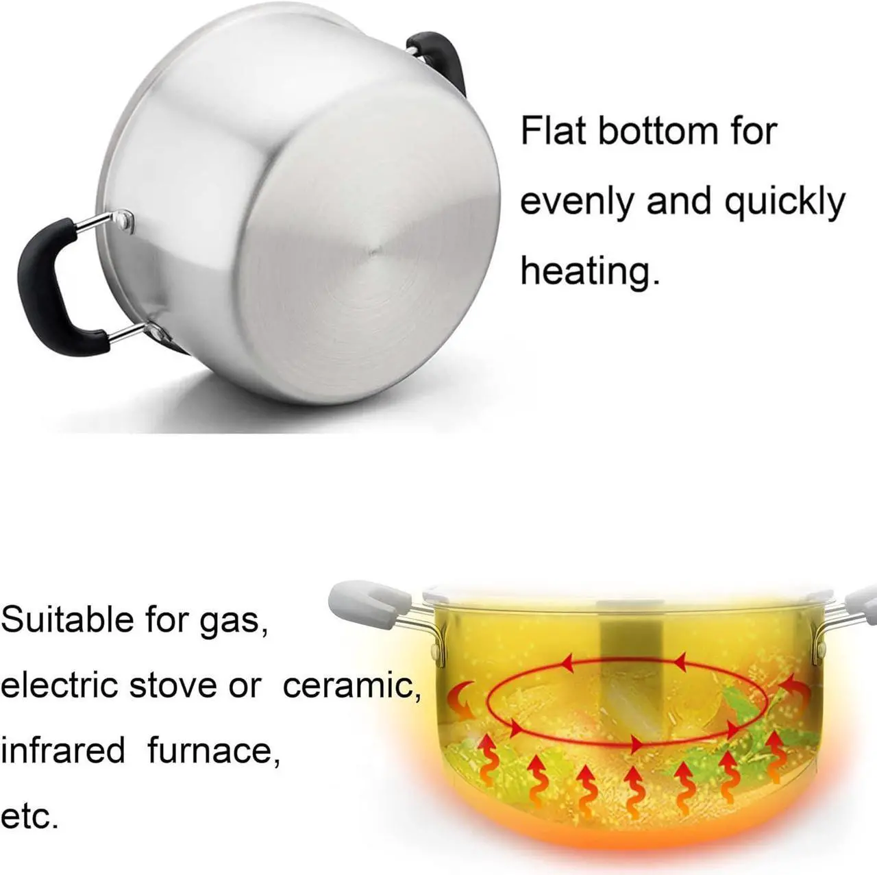 Alt view image 4 of 7 - TeamFar Stock Pot 4qt, Stainless Steel Stock Soup Pasta Pot with Lid, Double Heatproof Handles, Non Toxic & Healthy, Easy Clean & Dishwasher Safe