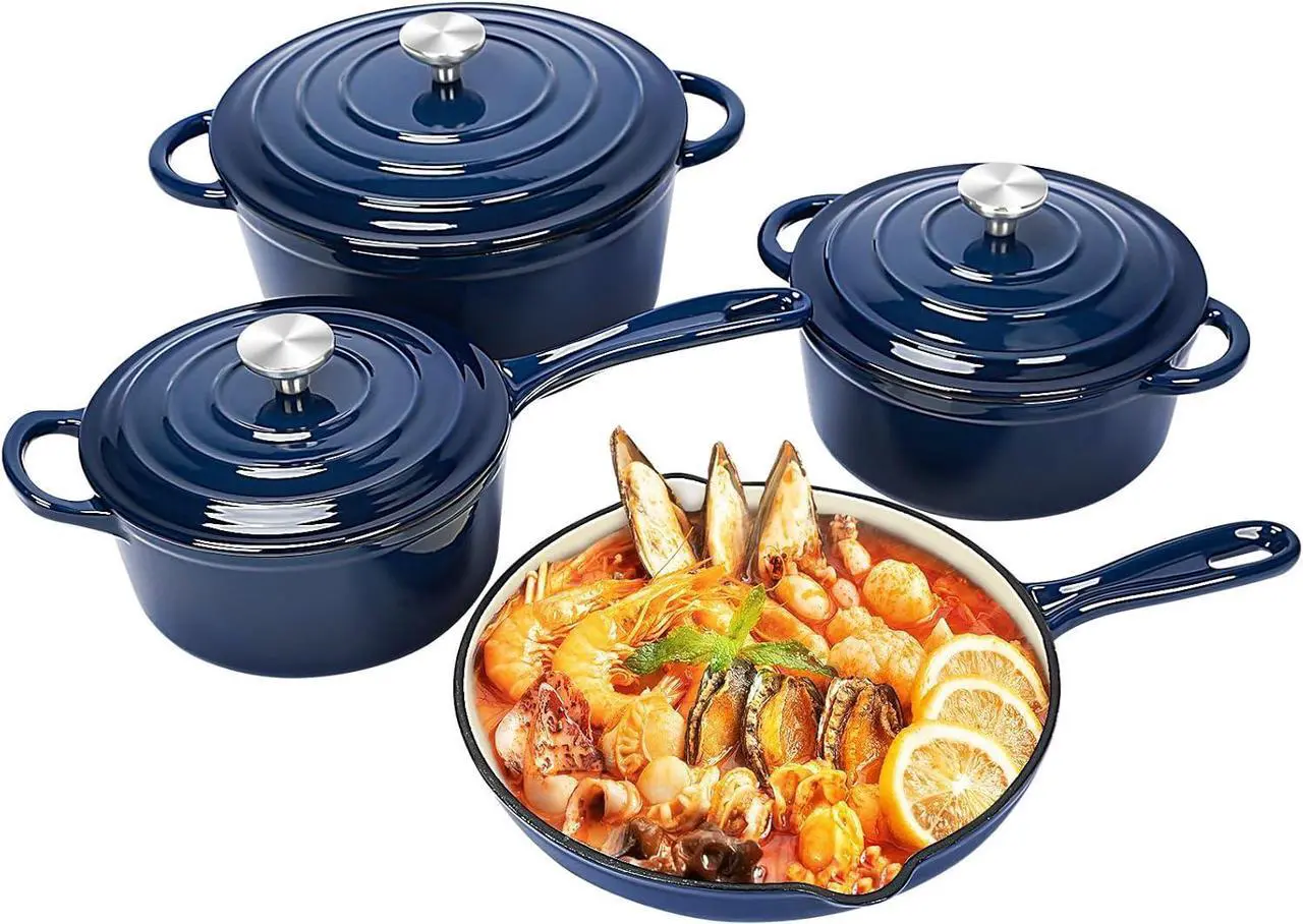 Main image of QuliMetal Nonstick Enameled Cast Iron Cookware Set, Frying Pan Skillet- 7-Pcs Pots and Pans with Lid, Healthy Round Dutch Oven Pot for Sourdough Bread Baking, Oven Safe up to 500° F or on All Stovetop