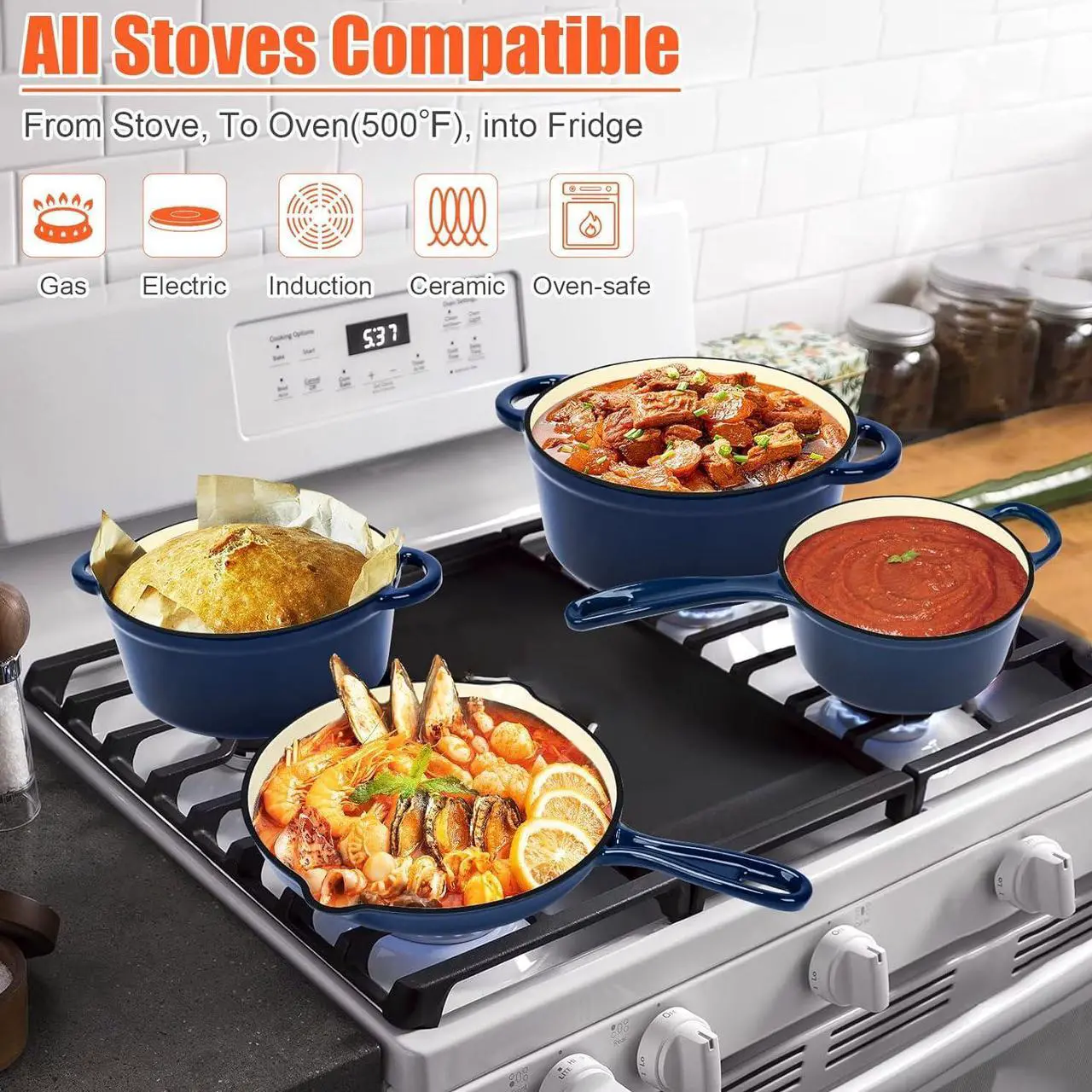 Alt view image 6 of 7 - QuliMetal Nonstick Enameled Cast Iron Cookware Set, Frying Pan Skillet- 7-Pcs Pots and Pans with Lid, Healthy Round Dutch Oven Pot for Sourdough Bread Baking, Oven Safe up to 500° F or on All Stovetop