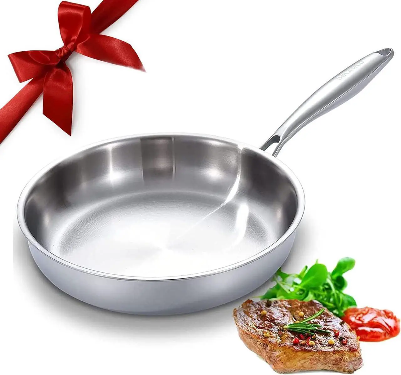 Main image of DELARLO Tri-Ply Stainless Steel 12inch Frying Pan, All Cooktops Compatible Up to 600, Oven Safe Induction Skillet, 12.5 inch Non toxic Cooking Surface, Fast & Even Heat, Durable Cookware
