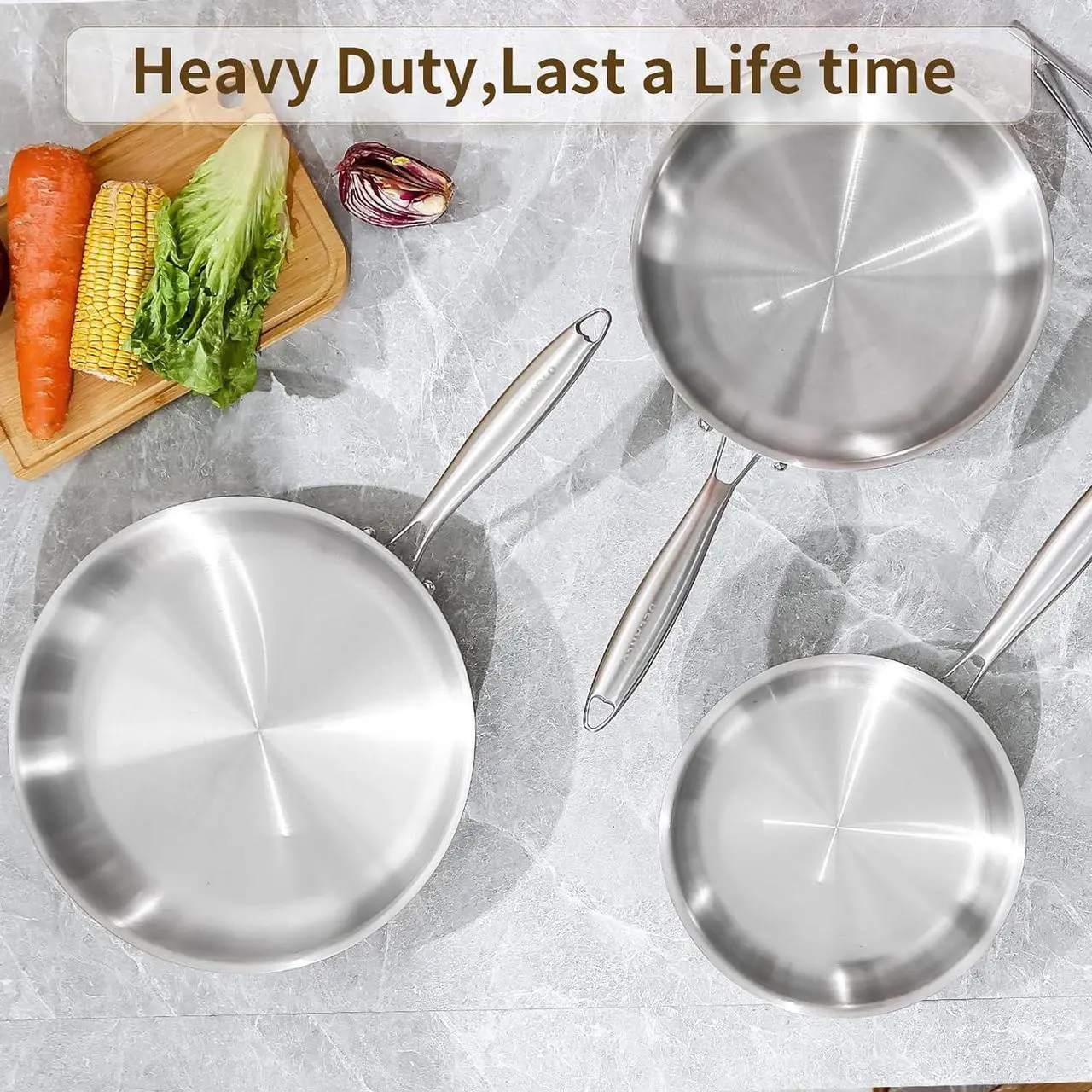 Alt view image 6 of 6 - DELARLO Tri-Ply Stainless Steel 12inch Frying Pan, All Cooktops Compatible Up to 600, Oven Safe Induction Skillet, 12.5 inch Non toxic Cooking Surface, Fast & Even Heat, Durable Cookware