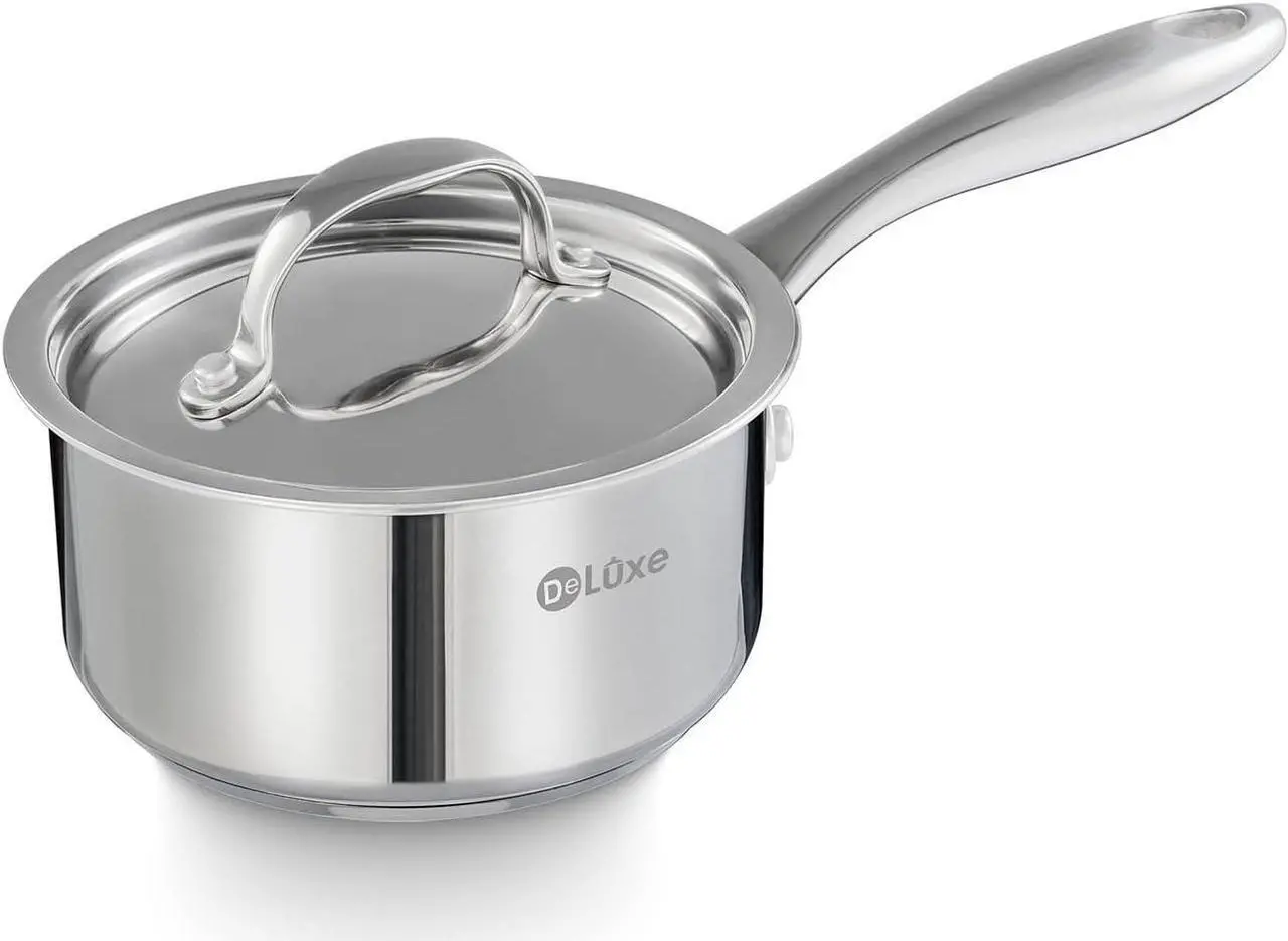 Main image of DELUXE Sauce Pan with Lid, 1 Quart Stainless Steel Saucepan with Stay-Cool Handle, Multipurpose Cooking Pot for Sauces Pasta, Suitable Induction/Electric Gas Cooktops, Dishwasher Oven Safe